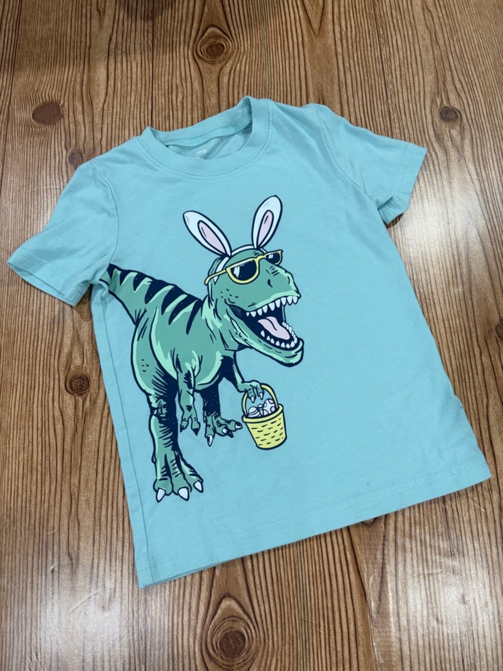 4/$20 Kids Dinosaur Rabbit Graphic T-Shirt in Light Blue Cotton Blend